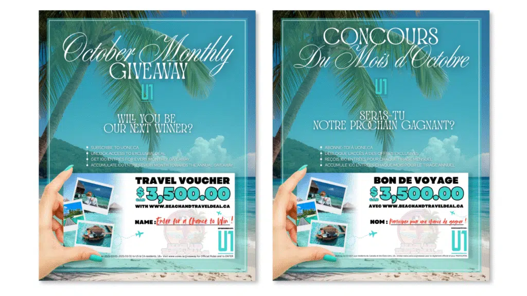 ENTER for a chance to WIN this: $3,500.00 CAD Travel Voucher at BEACHANDTRAVELDEAL.CA